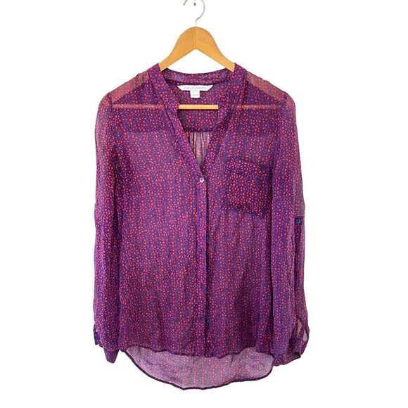Diane Von Furstenberg Purple Pink Pattern Silk Button Down Blouse - Picture 1 of 10